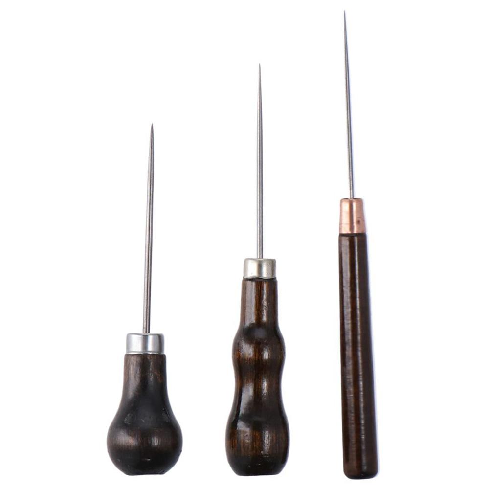 Leatherwork Tools - 3 Stuks Houten Handvat Krasgereedschap, Lederen