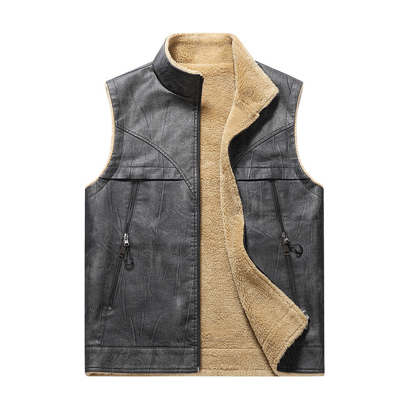 Leather Work Vest For Men - Herfst en winter nieuw pluche PU