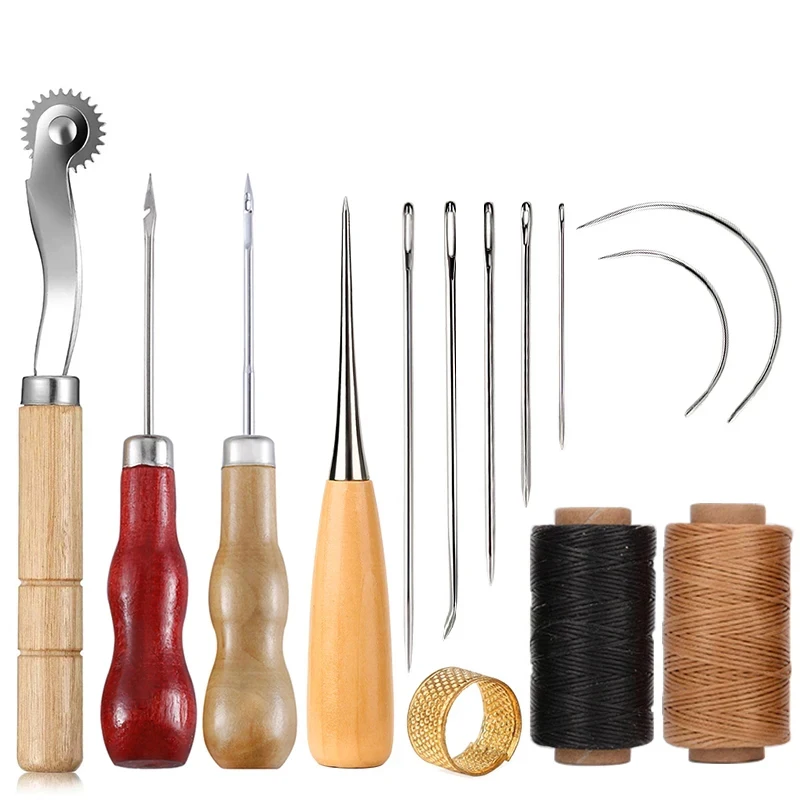 Leatherwork Needles - 14 STKS Leather Craft Naaiset Gewaxte