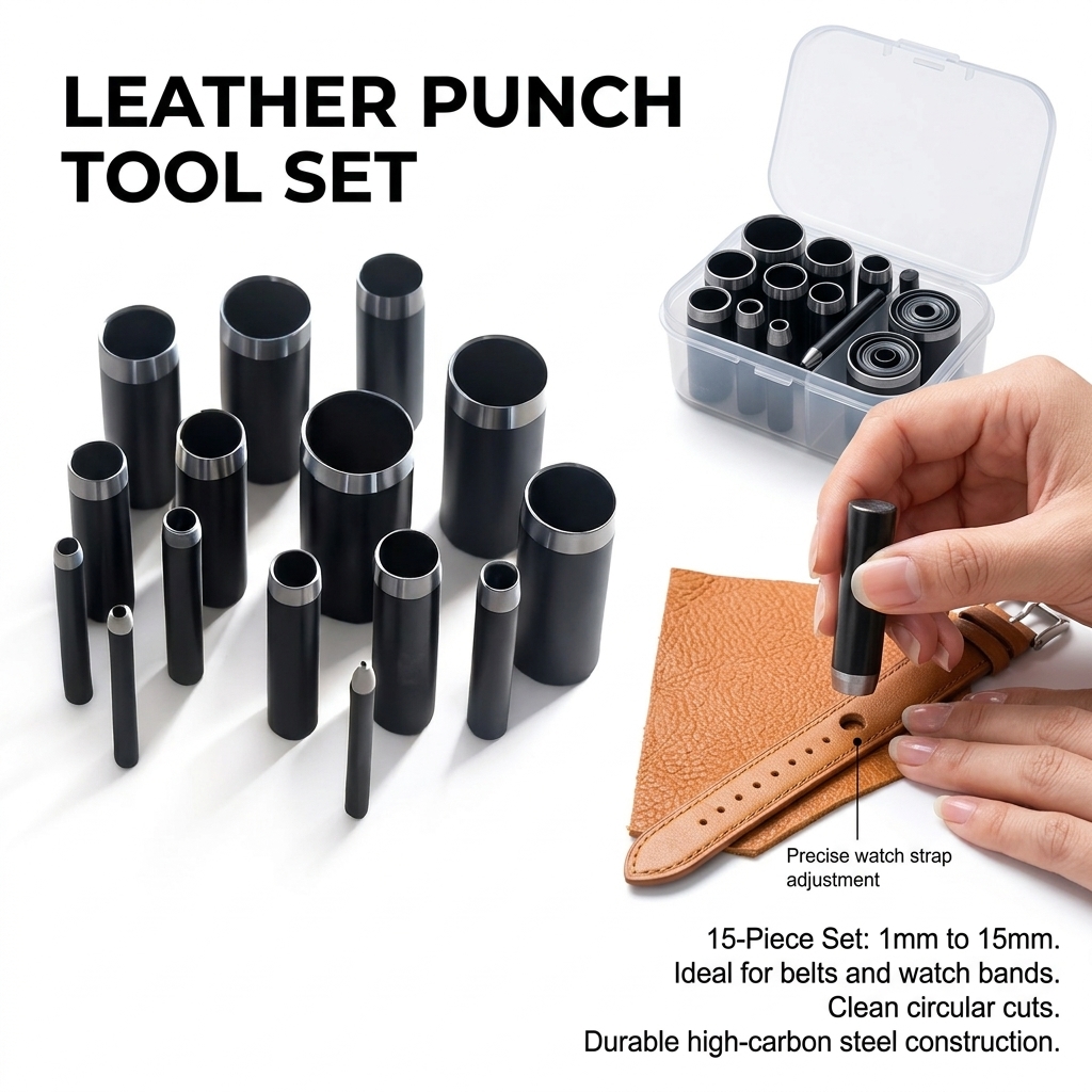 Leatherwork Hole Punch - 1-15mm Lederen Gatenpons Set voor Riem