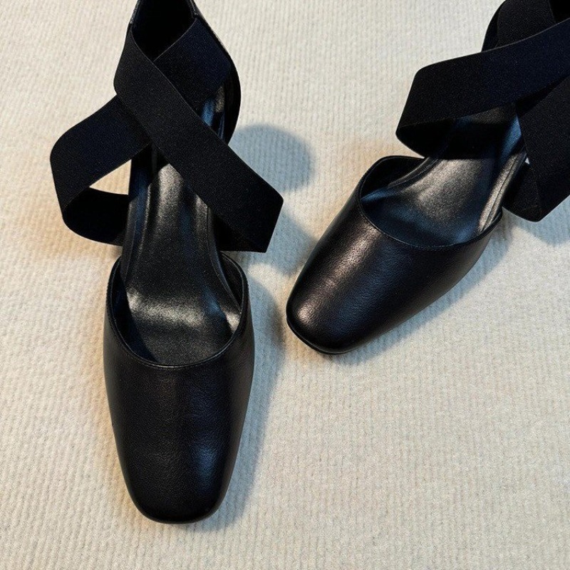 Leatherwork In French - Dames sandalen met kruisbandjes, blokhak, leren