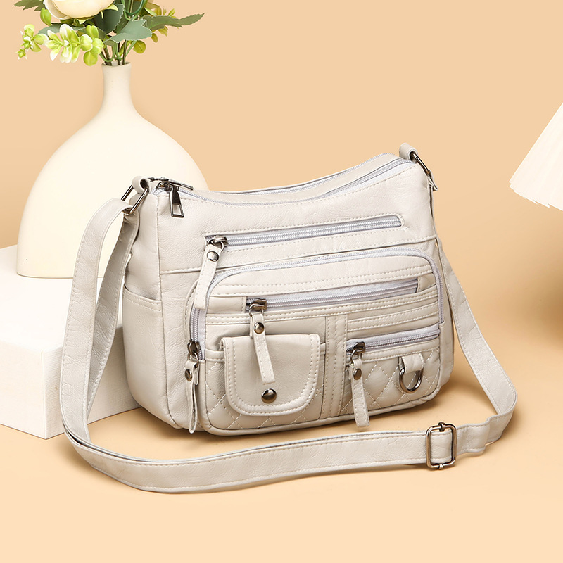 Leather Work Bag Women - Klassieke zachte leren crossbodytas met meerdere
