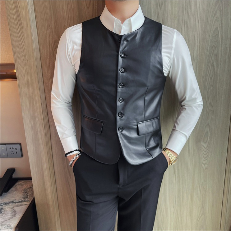 Leather Work Vest For Men - 2025 Herfst mannen Casual Lederen Vest