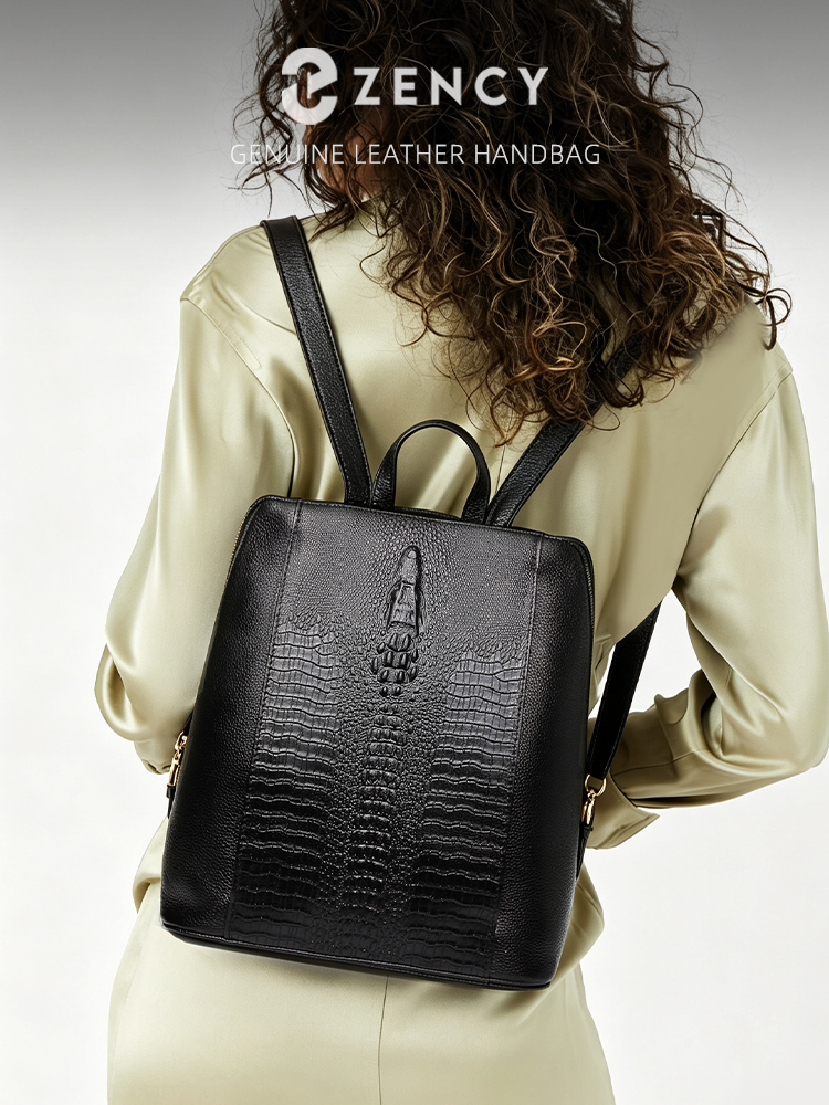 Leather Work Bag Women - Zency Damesrugzak van krokodillenleer 100% echt
