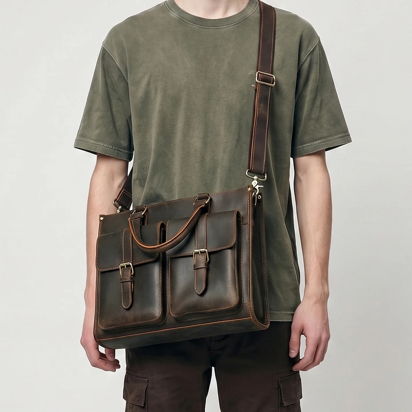 Vintage Echt Lederen Heren Sch - Leather Work Laptop Bag recensie en prijs