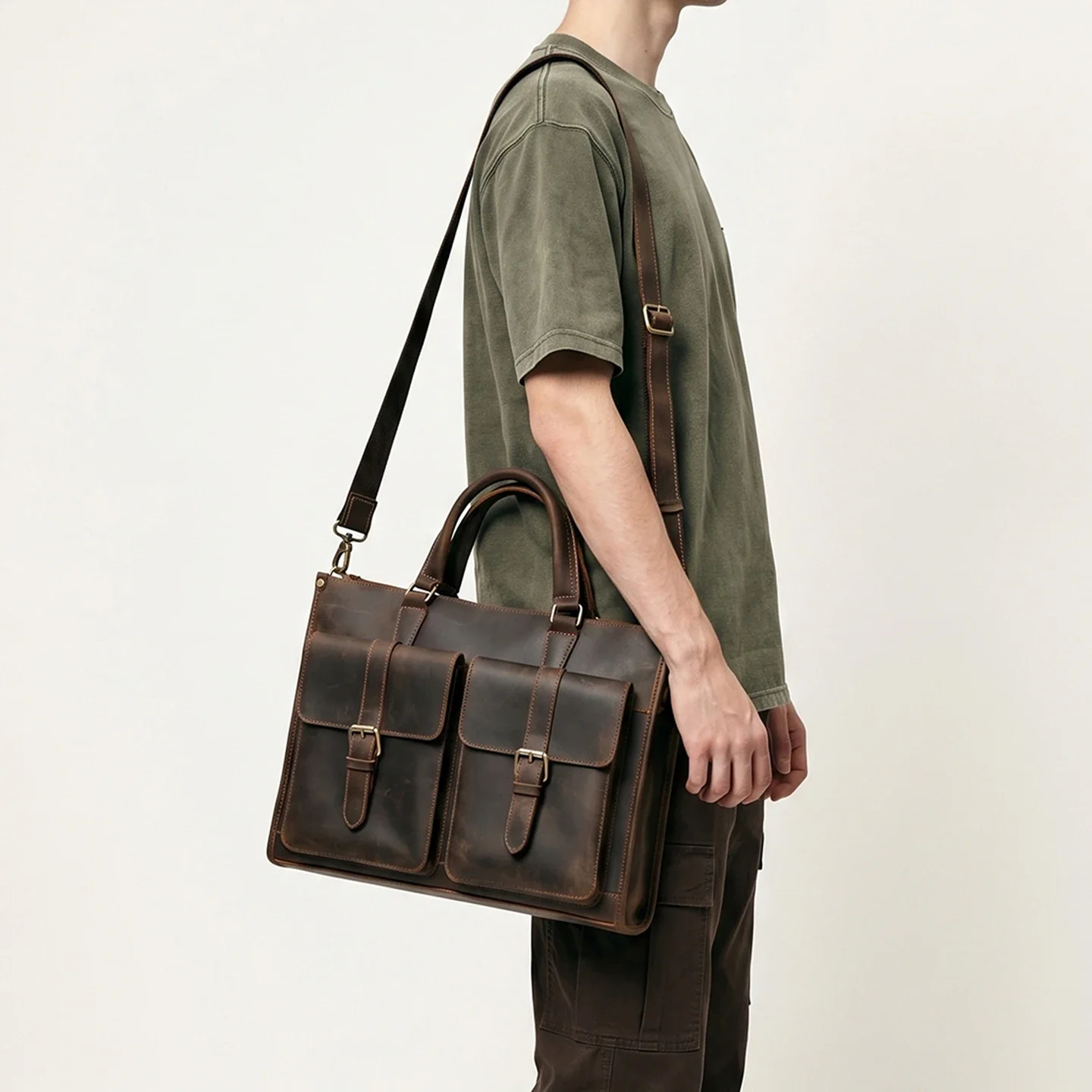 Vintage Echt Lederen Heren Sch - Leather Work Laptop Bag recensie en prijs